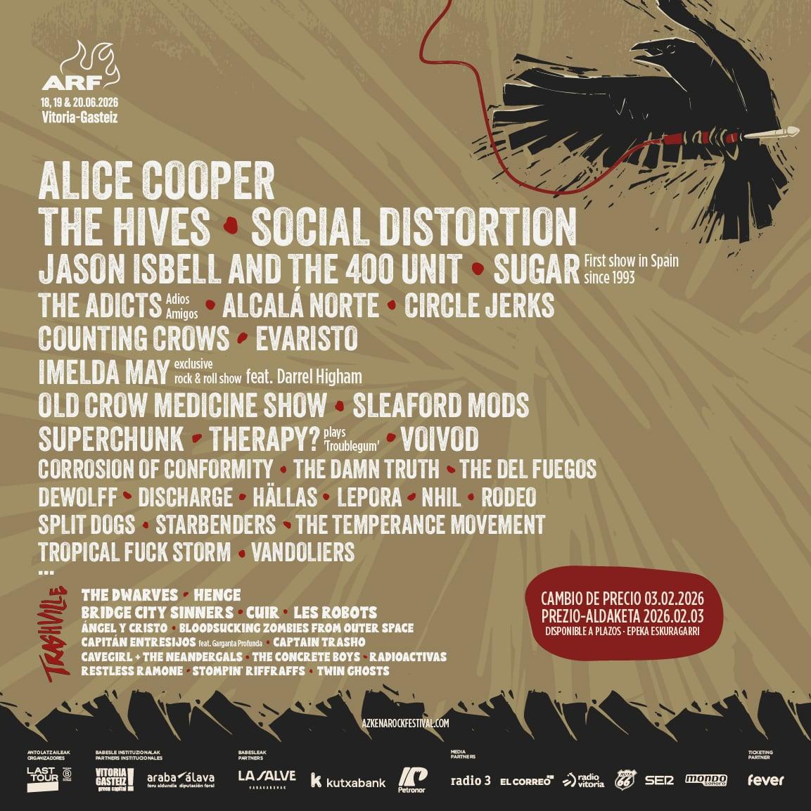 Azkena Rock Festival 2026 | Cartel, entradas, horarios y alojamiento