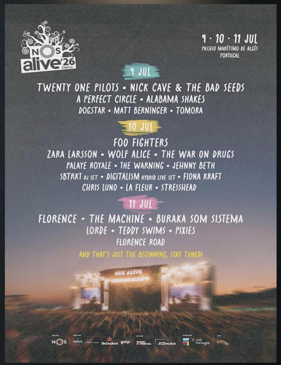 NOS Alive 2026 | Cartel, entradas, horarios y alojamiento