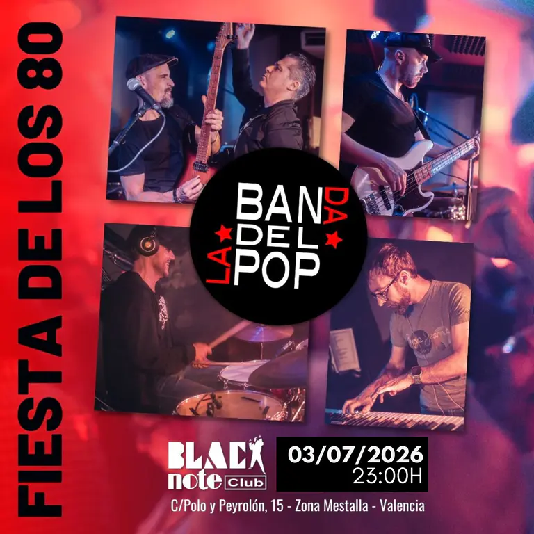 Cartel de La Banda del Pop en vivo para la Fiesta Remember de los 80 en Black Note Club