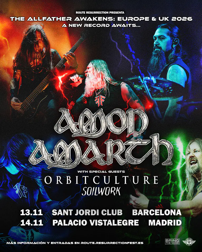Cartel oficial de la gira de Amon Amarth con Orbit Culture y Soilwork en España 2026