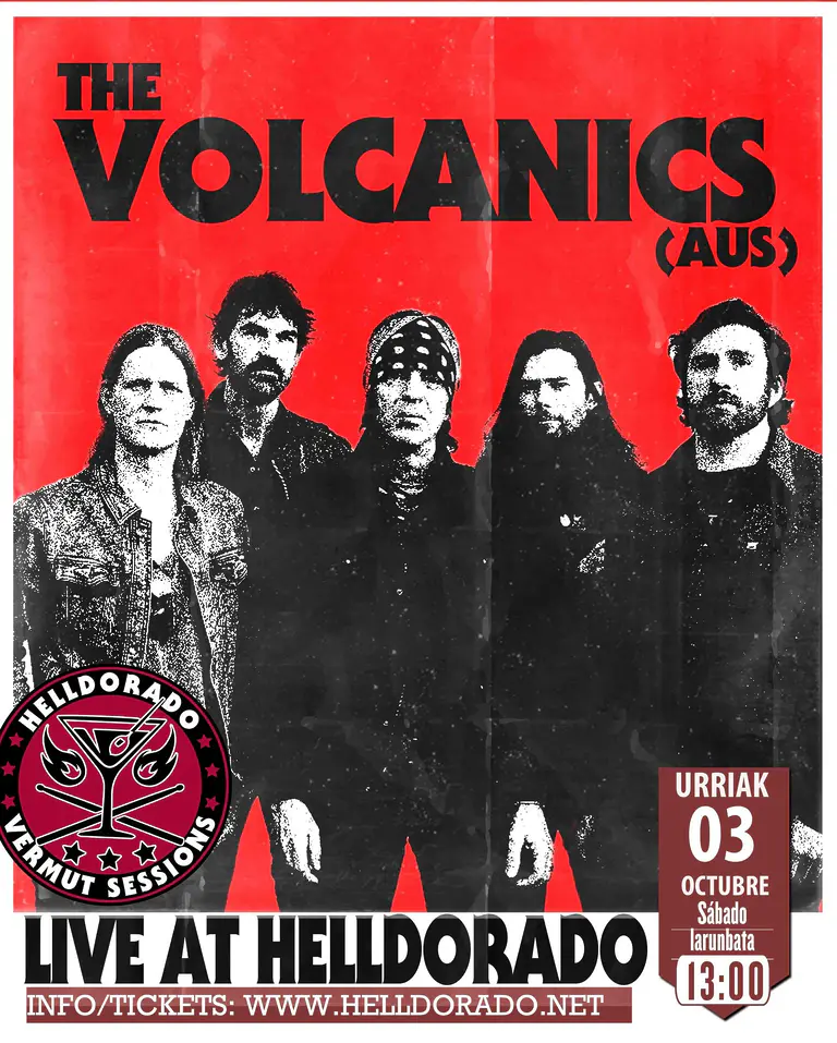 Cartel de los conciertos de The Volcanics en España en octubre de 2026 en Hell Dorado (Vitoria) y AMC Bocanegra (Asturias).