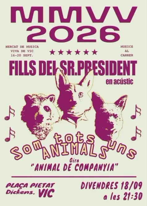 Cartel oficial de Fills del Sr. President en Mercat de Música Viva de Vic 2026