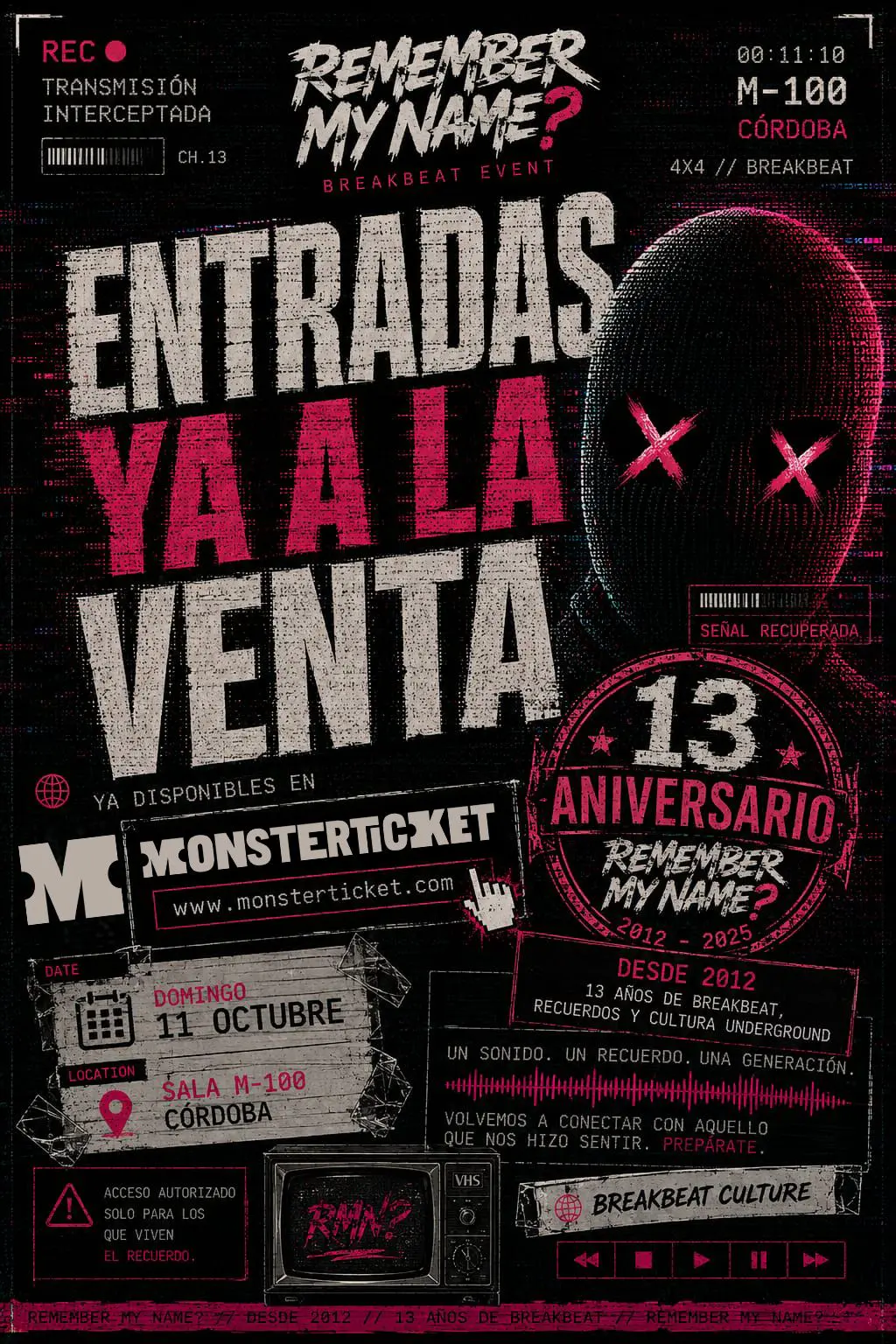 Cartel oficial de REMEMBER MY NAME? 13 Aniversario en Sala M100 Córdoba 2026