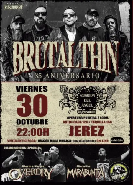 Cartel Concierto Brutal Thin 35 Aniversario en Sala La Guarida del Ángel Jerez