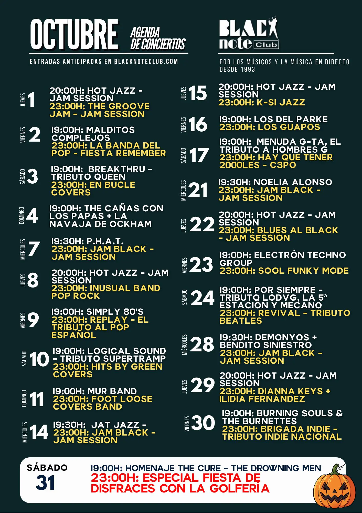 Cartel Oficial Programación Octubre 2026 Black Note Club Valencia